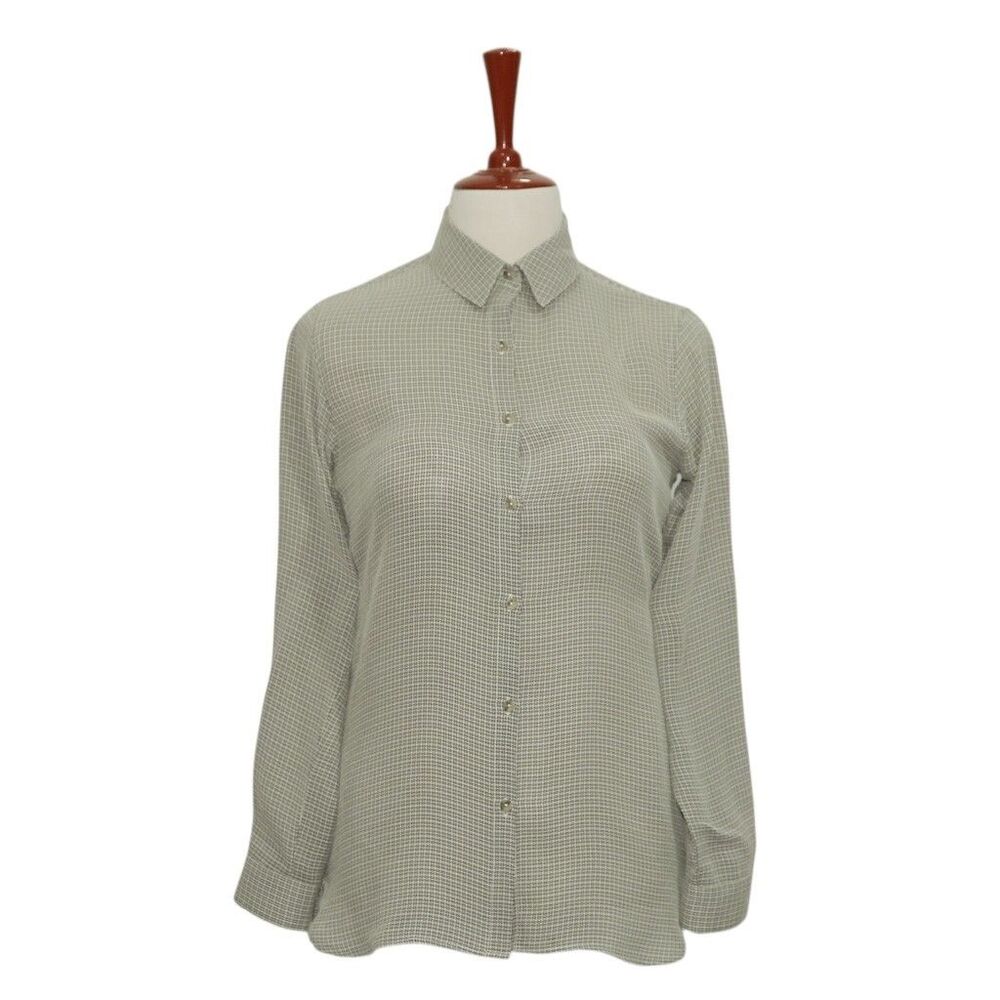 Womens Gray Check Chiffon Blouse Shirt Button Up Casual Dressy Top Medium Work - Picture 1 of 7